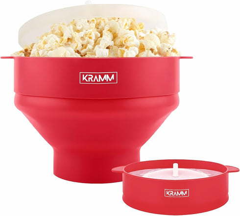 Silicone Microwave Popcorn Popper | KRAMM Popcorn Bowl - Collapsible Bowl with Lid, No Oil Required, BPA-Free, Heat Resistant, Dishwasher Safe - P...