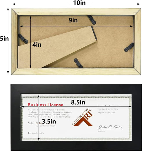 Golden State Art, Wood Frame for 4x9 Business License Certificate with Real Glass & Table-top Display, Black...
