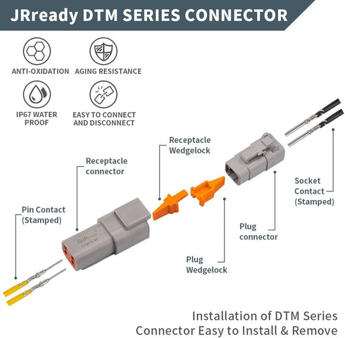 JRready ST6329-3 Deutsch DTM Gray 3 Pin Connector(4 Set), Waterproof Electrical Wire Connectors with Size 20 Stamped Contact and Seal Plugs for Tr...