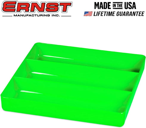 Ernst Manufacturing Toolbox Tray: Stackable Garage Organizer Tray in Green with 3 Compartments - Ideal for Trades, Mechanics, Electricians, Plumbe...