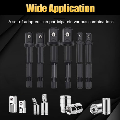 Impact Grade Socket Adapter Set - 6 Pack 3" Extension Bit With Holder, 1/4", 3/8", and 1/2" Drive, Adapt Your Power Drill To High Torque Impact Wr...