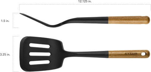 STAUB Silicone Spatula Turner, Perfectly Angled for Lifting Pancakes, Sandwiches and Picking up Veggies Durable BPA-Free Matte Black Silicone, Aca...