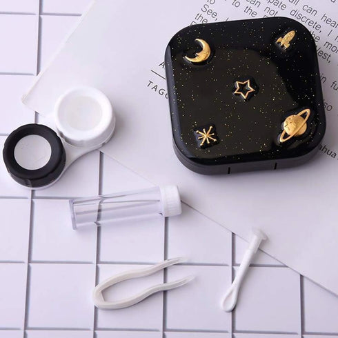 Contact Lens Case, Cute Stars Moon Contact Holder Cases Kit with Lenses Remover Tool Tweezers Mirror Solution Bottle Portable Contacts Container S...