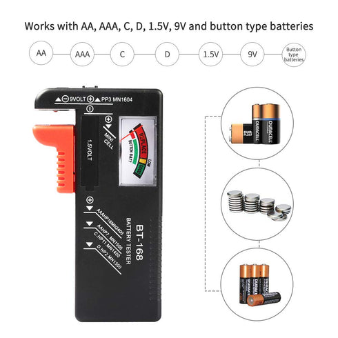 2Pcs Battery Tester Checker, Universal Battery Checker Model BT-168for AA AAA C D 9V 1.5V Button Cell Batteries Smal Electrical Equipment (Require...