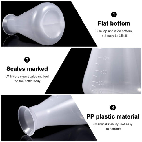Hemobllo Plastic Erlenmeyer Flask - 3 Pcs Plastic Conical Flask Graduated Erlenmeyer Flask Set Scientific Plastic Flasks for Experiment Laboratory...