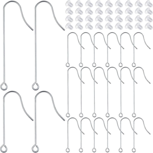 50pcs Stainless Steel Earring Hooks Hypoallergenic Ear Wire Hooks with Hanging Loop Earring Parts and 50pcs Clear Earring Backs for DIY Jewelry Ma...