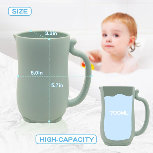 mandoo Baby Bath Rinse Cup - Food Grade Silicone - Shampoo & Body Washing Rinser Cup For Kids with Easy Grip Handle to Rinse Baby Shampoo and Soap...