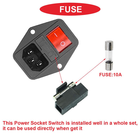 3Pcs AC 10A 15A 250V Rocker Switch Power Socket Inlet Module Plug, 3 Pin IEC320 C14 10A Male Power Switch with 6Pcs Mounting Screws,9Pcs 18 AWG Ex...