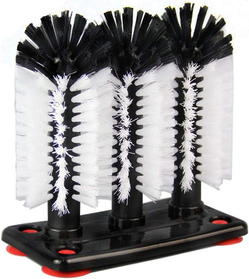 Water Bottle Cleaning Brush Glass Cup Washer with Suction Base 3 Head Bristle Brush for Beer Cup, Long Leg Cup, Red Wine Glass & More Bar Kitchen ...