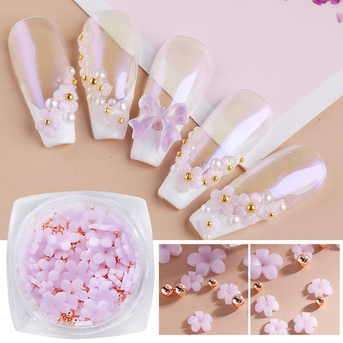 SILPECWEE Light Change Flower Nail Charms 3d Nail Flower Gold and Silver Caviar Nail Art Charms Nail Jewelry for Acrylic Nails DIY Craft Nail Desi...