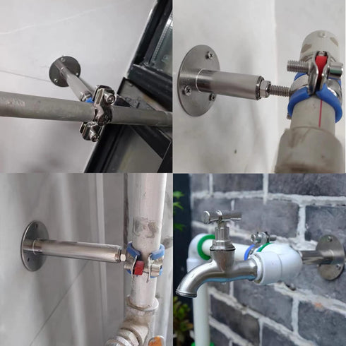 2PCS 304 Stainless Steel Wall Mount Ceiling Mount Pipe Supports, Adjustable Pipe Strap Clamp with screws for OD Pipe 32-34mm, Adjustable Height 50...