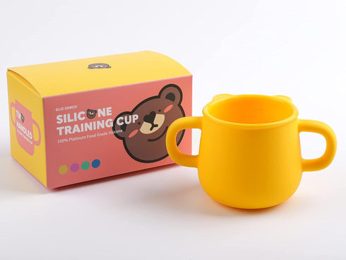 BLUE GINKGO Silicone Toddler Cups - Open Cup for Baby with Handles | Made in Korea | 8oz Training Open Cups for Toddlers 1-3 (Yellow)...