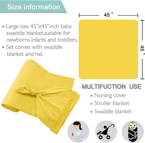 OWLOWLA Swaddle Blanket and Hat Set Newborn Swaddle Wrap Baby Receiving Blanket for Baby Boys Girls(Yellow)...