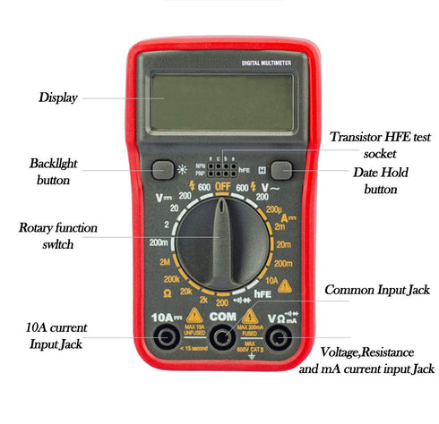 Digital Multimeter with Ohm Volt Amp and Resistance Diode Voltage Tester Meter...