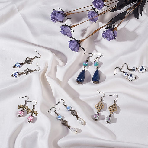 SUNNYCLUE 1 Box DIY 10 Pairs Porcelain Earring Making Starter Kit with Porcelain Beads, Spacer Bead, Earring Hooks Jewelry Arts Craft Supplies Fin...