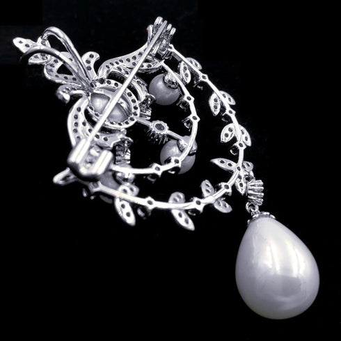 Royal Vintage Silver-Tone Double Loop Brooch Pins with Foiled Mother of Pearl Drops...