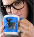 3dRose mug_40882_6 "Cute Miniature Schnauzer Banded Coat (Salt and Pepper) - Cartoon Dog - Blue with Pawprints" Two Tone Blue Mug, 11 oz, Multicol...