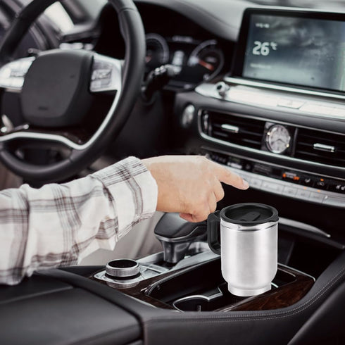 electric heating cup in car stainless steel travel coffee tea warmer cup heated mug portable 12v cigarette lighter cable auto charger insulated th...