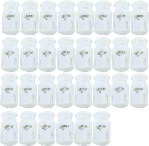J.CARP 30Pcs White Plastic Cord Locks End Spring Toggle Stopper, Single Hole Elastic Cord Adjuster, Suit for Drawstrings, Bags, Shoelaces, Clothin...