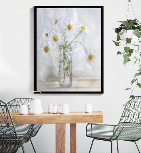 BOMUVI Paint by Numbers for Adults Beginner Paint by Numbers for Adults Daisy Paint by Number Kits Acrylic Painting White Flower Paint by Number K...