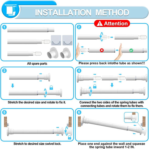 Spring Tension Rod 28 to 48 inches,Adjustable Heavy Duty Curtain Rod-Shower Curtain Rods for Bathroom,Windows,Door,White...