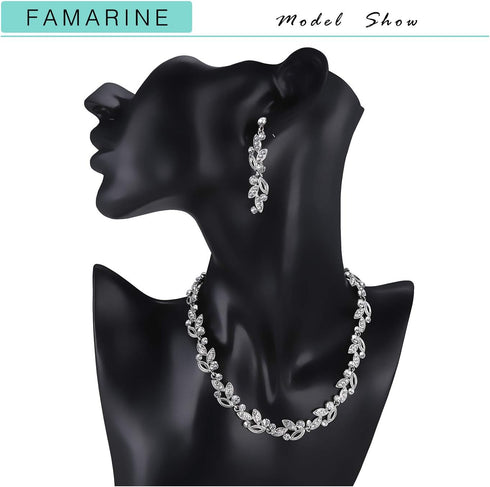 FAMARINE Silver Bridal Jewelry Set, Clear Crystal Wedding Drop Earrings Necklace for Bride Bridesmaid...