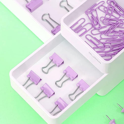 Purple Binder Clips and Paper Clips Push Pins Tacks Sets, Total 72 PCS Assorted Sizes Office Supplies Set for Women, Student, School, Home & Desk ...