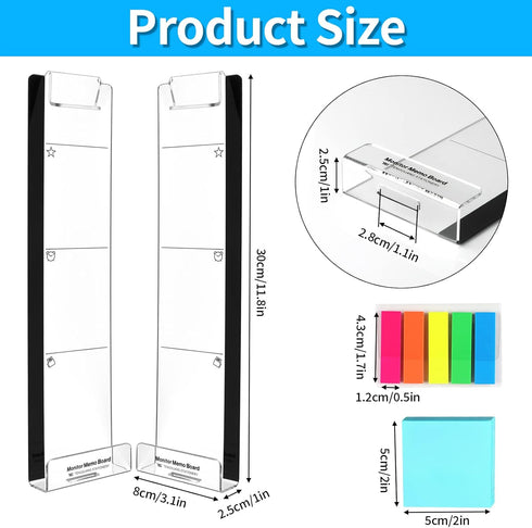 Monitor Memo Board, 2PCS Multifunction Sticky Note Holder for Computer Screen, Acrylic Computer Monitor Memo Board (Left & Right), Computer Sticky...
