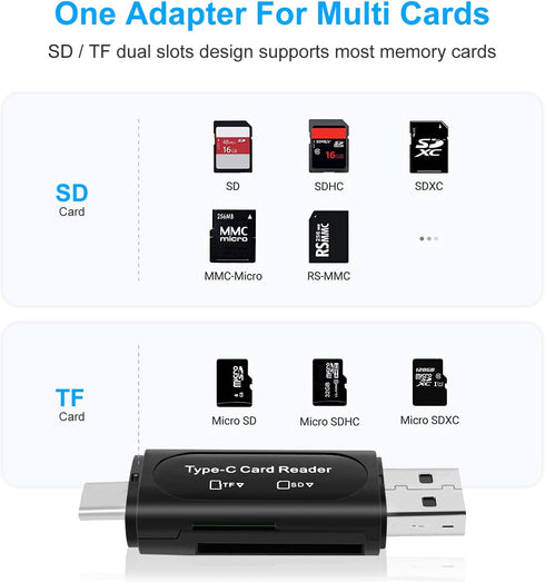 SD Card Reader, AIYEEN 4-in-1 USB C SD Card Reader Dual Slot OTG Memory Card Adapter for TF/Micro SD/SD/SDXC/Micro SDXC/Micro SDHC Memory Cards (B...