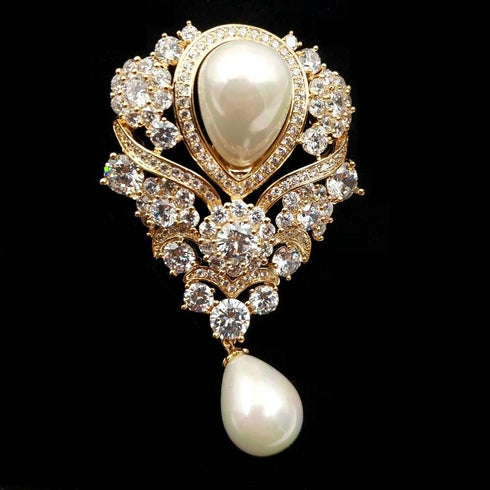 Victorian Vintage Silver Tone Ribbon Floral Scroll Pearl Drop Wedding Brooch Pin Bridal Jewelry...