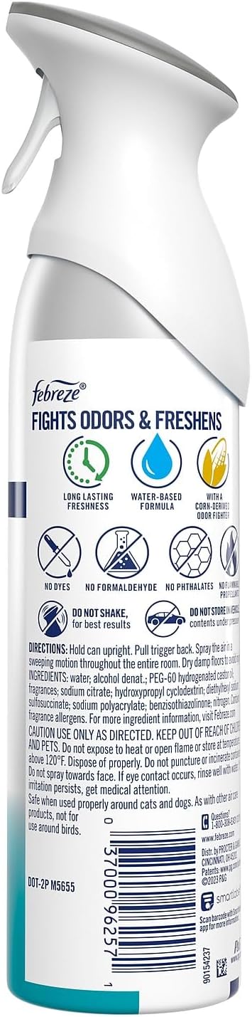 Febreze Air Freshener Heavy Duty Spray, Odor Fighter, Crisp Clean, 8.8 oz (Pack of 6)...