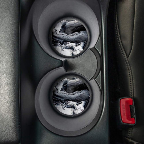Black Marble | Car Coasters for Drinks Set of 2 | Perfect Car Accessories with Absorbent Coasters. Car Coaster Measures 2.56 inches with Rubber Ba...
