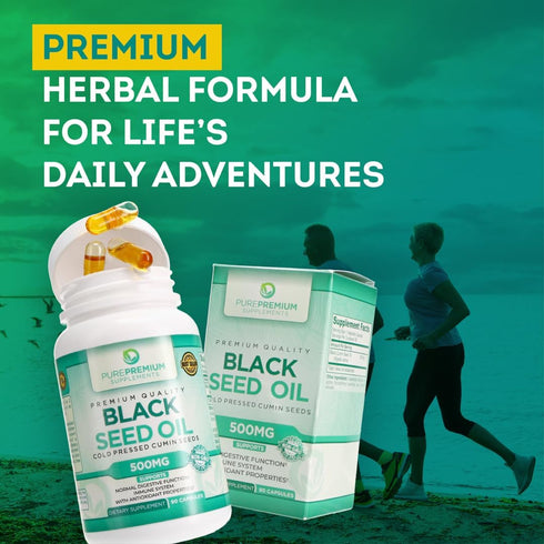 PurePremium Black Seed Oil 500mg - Organic Nigella Sativa Seeds - Cold Pressed Black Cumin Seed Oil Extract - Hair & Skin Blackseed Oil Supplement...