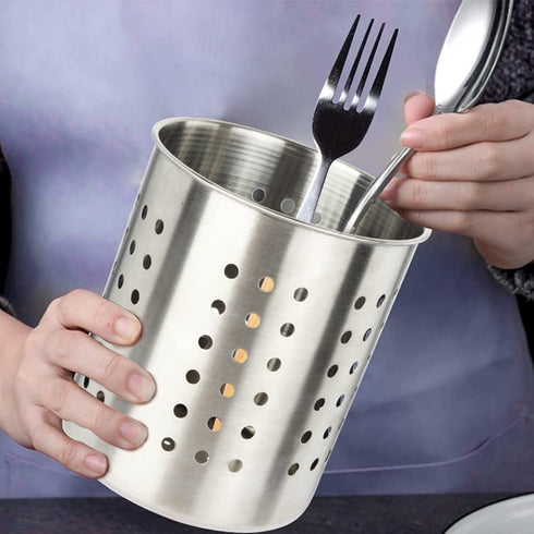 Stainless Steel Utensil Holder Kitchen Holder Restaurant Cooking Utensil Holder for Forks Spatula, 5.3'' x 5.1" Round Utensil Organizer...