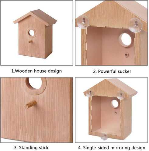 Outdoor Wooden DIY Bird Nest Cage Bird Feeder with Suction Cup Window Decorations...