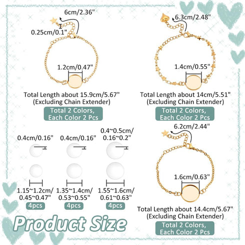 NBEADS 24 Pcs Blank Dome Bracelet Making Kits, 304 Stainless Steel Link Bracelet Making Round Cabochon Bezel Tray Blank Bangles Bracelets for Jewe...