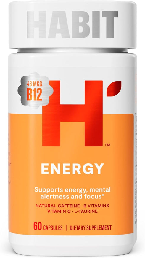 HABIT Energy Supplement (60 Capsules) - New Look, Supports Energy, Alertness and Focus, Natural Caffeine, Vitamins B & C, Green Tea extract, Vegan...