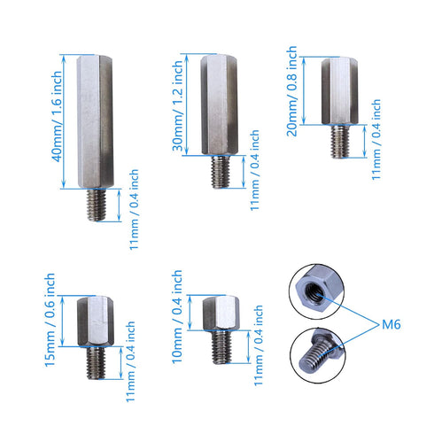 10 Pcs Stainless Steel Single Head Stud Hex Standoff Spacers Male to Female Thread 10mm 15mm 20mm 30mm 40mm M6 x M6 for PCB Hexagonal Fasteners Ha...