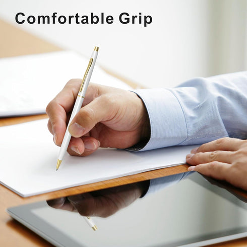 Cambond Ballpoint Pens White Pens - Black Ink Bulk Pens 1.0 mm Medium Point Retractable Metal Pen Comfortable Writing for Men Women Police Uniform...