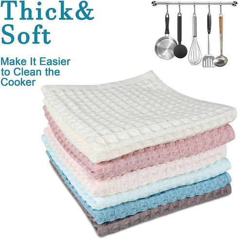 6 Pack Waffle Weave Dish Cloths, 13x13 Inch 100% Cotton Kitchen Towels for Washing Dishes - Super Absorbent, Quick Drying Dish Rags (Mixed Colors)...