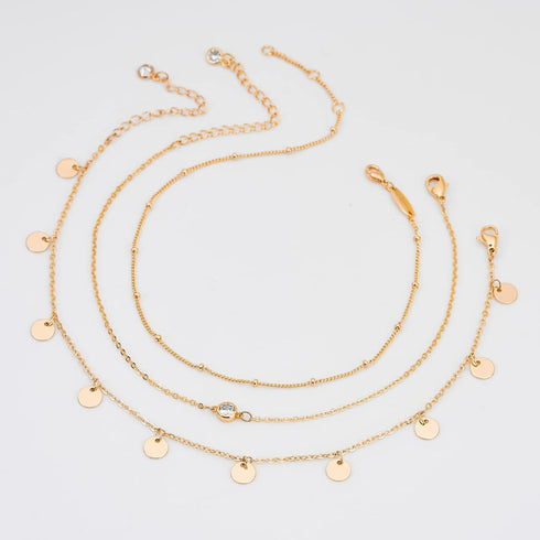 Anklet Bracelets for Women 14K Gold Jewelry Set Waterproof Layered Tennis Satellite Link Chain Anklets Set Gold Anklets Adjustable Size 3pc...