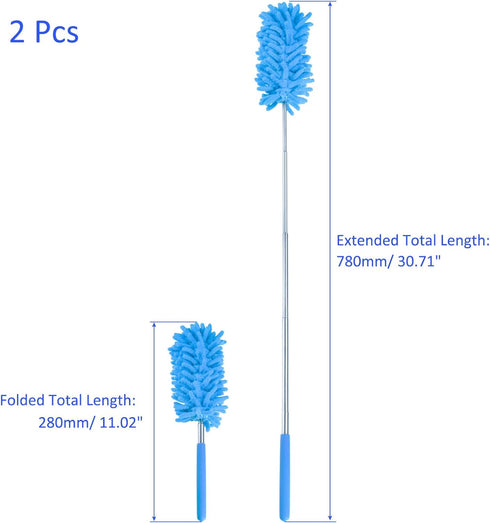 2 Pack Chenille Cleaning Duster - 11 to 31 Inch Extendable Removable Brush, Apply to Furniture/Sofa/Display Box/Photo Albums (Blue)...