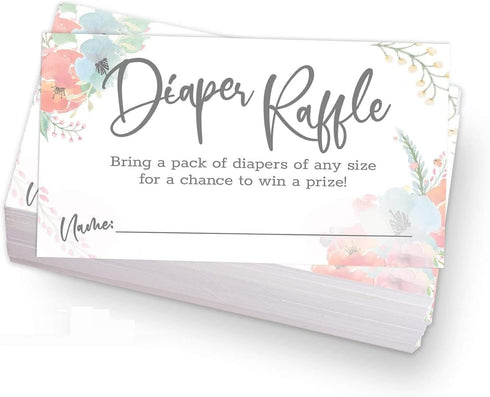 Canopy Street Pastel Watercolor Floral Diaper Raffle Tickets / 50 Baby Shower Sprinkle Game Drawing Cards / 2" x 3.5" Gender Reveal Party Activity...