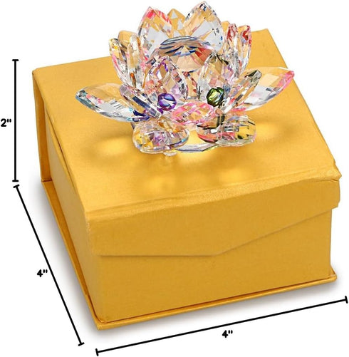 OwnMy Sparkle Crystal Lotus Flower Hue Reflection Feng Shui Home Decor with Gift Box (4 Inch/ 100MM Rainbow)...