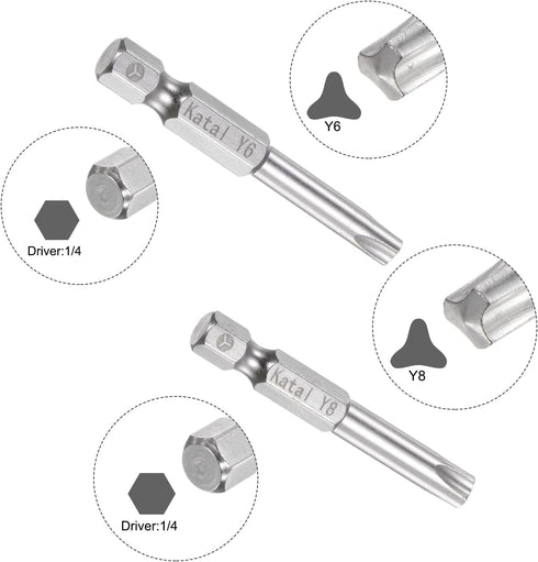 Y4-Y8 Tri-point Screwdriver Bit Set 1/4" Hex Shank 2" Length Magnetic Y Type Screw Driver Power Tool...
