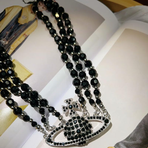 Saturn Pearl Necklace White Pearl Choker Necklace for Women Crystal Rhinestone Planet Necklace Gifts for Mum Wife Girlfriend Wedding Birthday Anni...