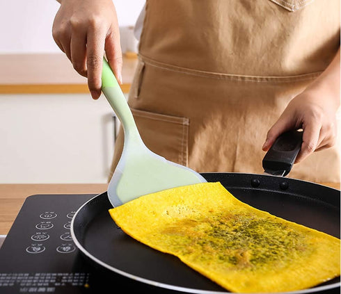 Omelette Spatula 10-Inch Silicone Pancakes Shovel Durable Heat-resistant Wide Spatula Turner Nonstick Fried Shovel for Eggs Crepes Brownies Fish P...