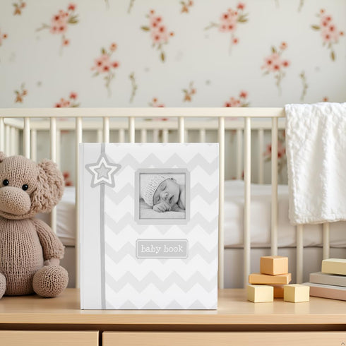 Lil' Peach First 5 Years Chevron Baby Memory Book, Newborn Milestone Keepsake Journal Scrapbook, Gift For New And Expecting Parents, 46 Fill In Pa...