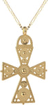 18K Gold Plated Large Ethiopian Eritrean Cross Pendant Necklace for Women Men Traditional Ornaments Habesha African Ethnic Jewelry | 3mm Figaro Ch...