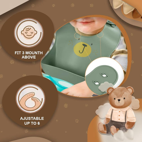 Silicone Bibs - Baby Essencials - Silicone Baby Bib - Toddler Silicone Bib - Baby bib - Bear Bibs for Baby -Baby Eating Essential - Unisex Soft Du...